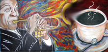 Painting of Jazz played and coffee cup